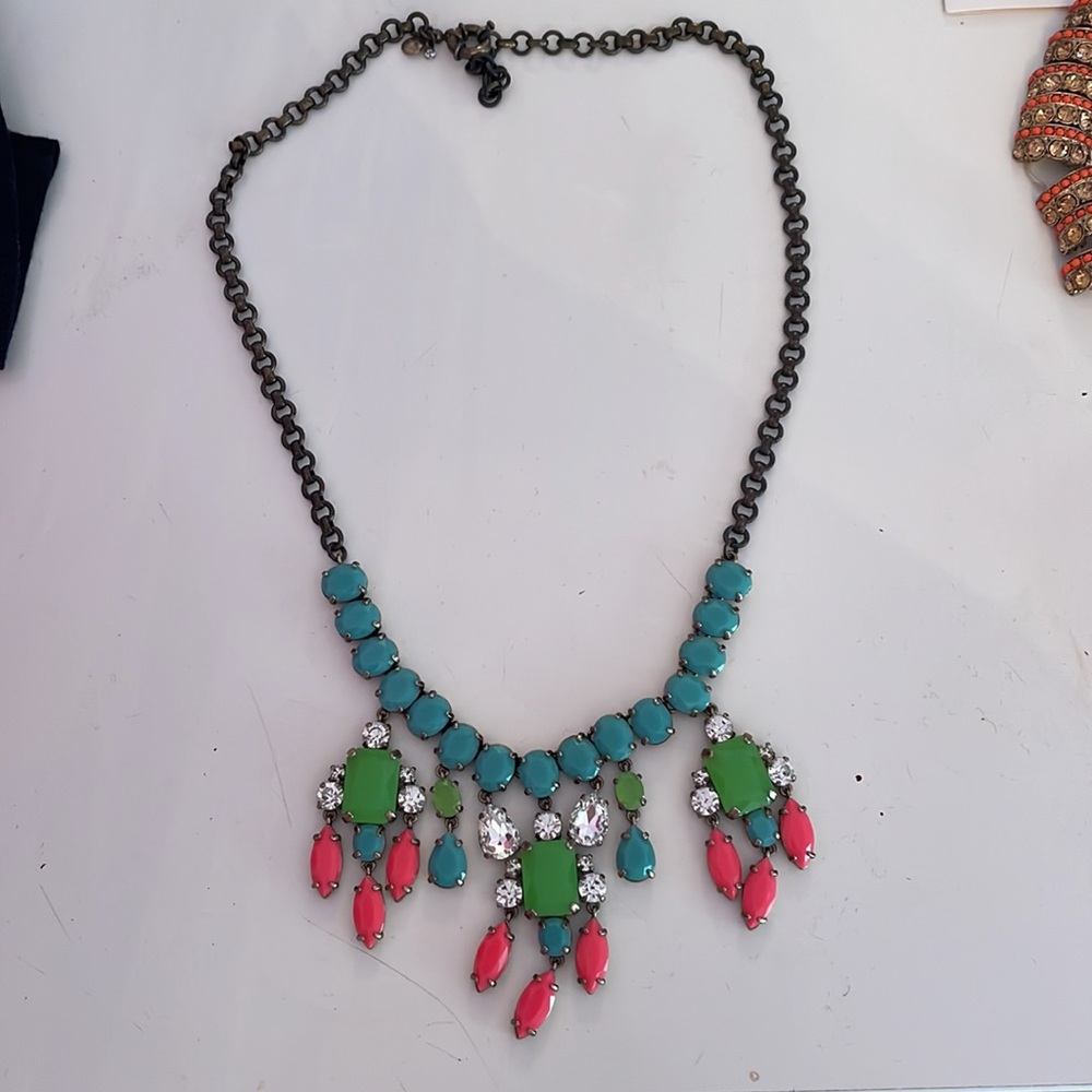 J.crew turquoise and pink statement necklace